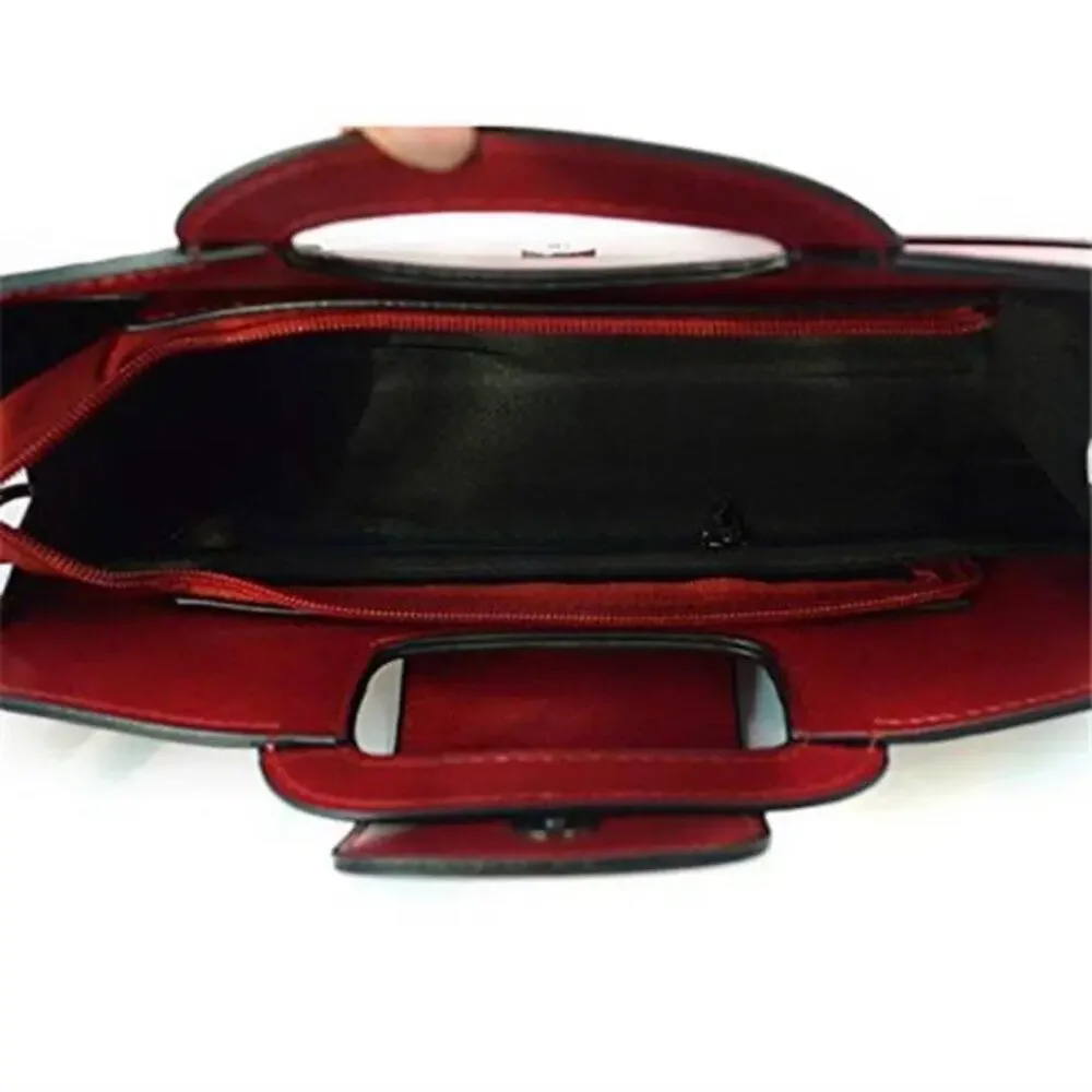 Vintage Style Flap Dark Red Tote Top Handle Satchel Handbags Vegan Leather
